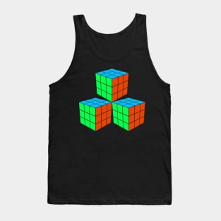 Three Rubik Cubes in a Triangle - Green, Light Blue and Orange Tank Top